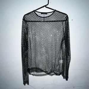 Sheer Studded Long Sleeve Top